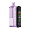 Purple vape pod with a digital display showing battery level, boost/norm modes, and puff readout, labeled Grape Ice on the body